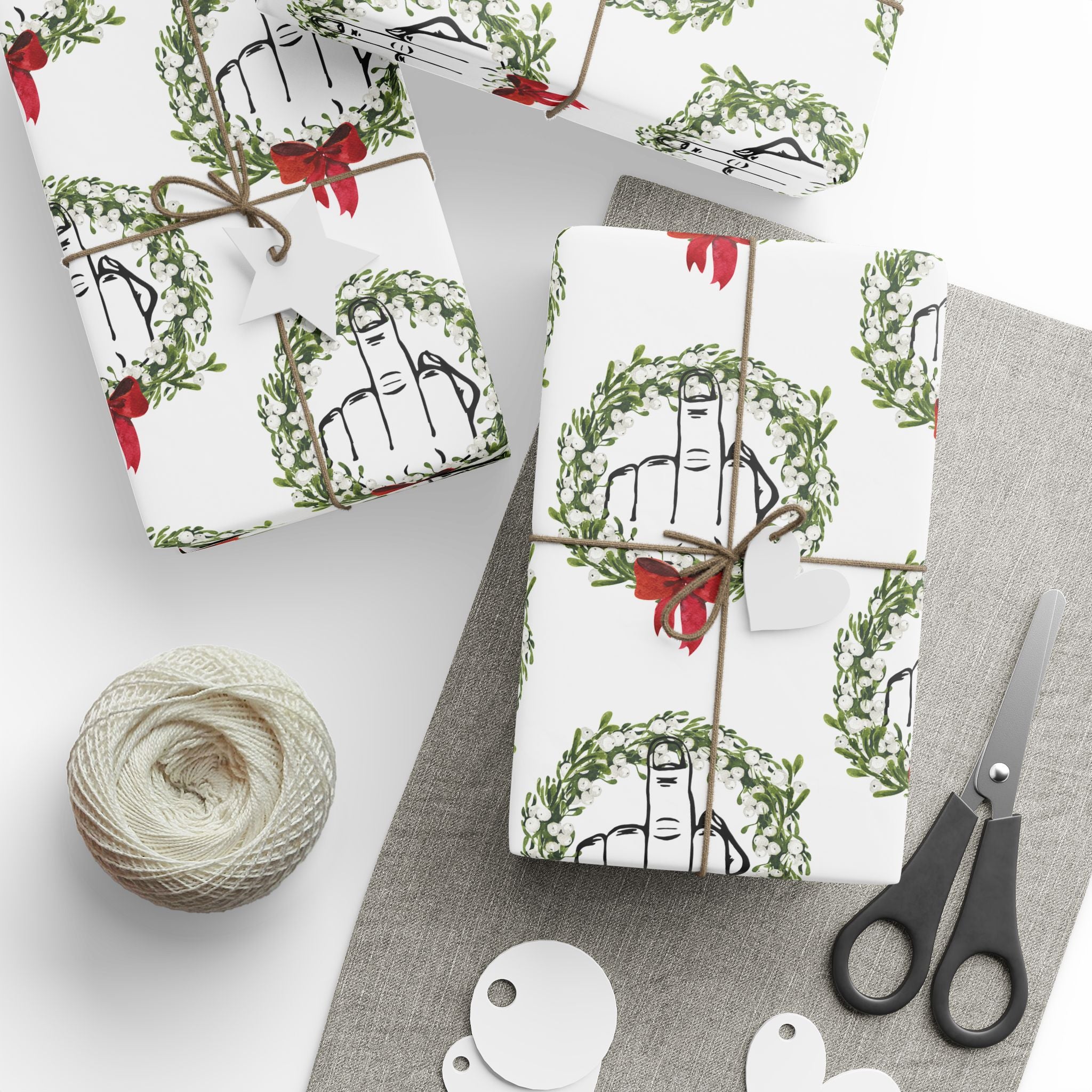 Christmas Wreath & Middle Finger Wrapping Paper