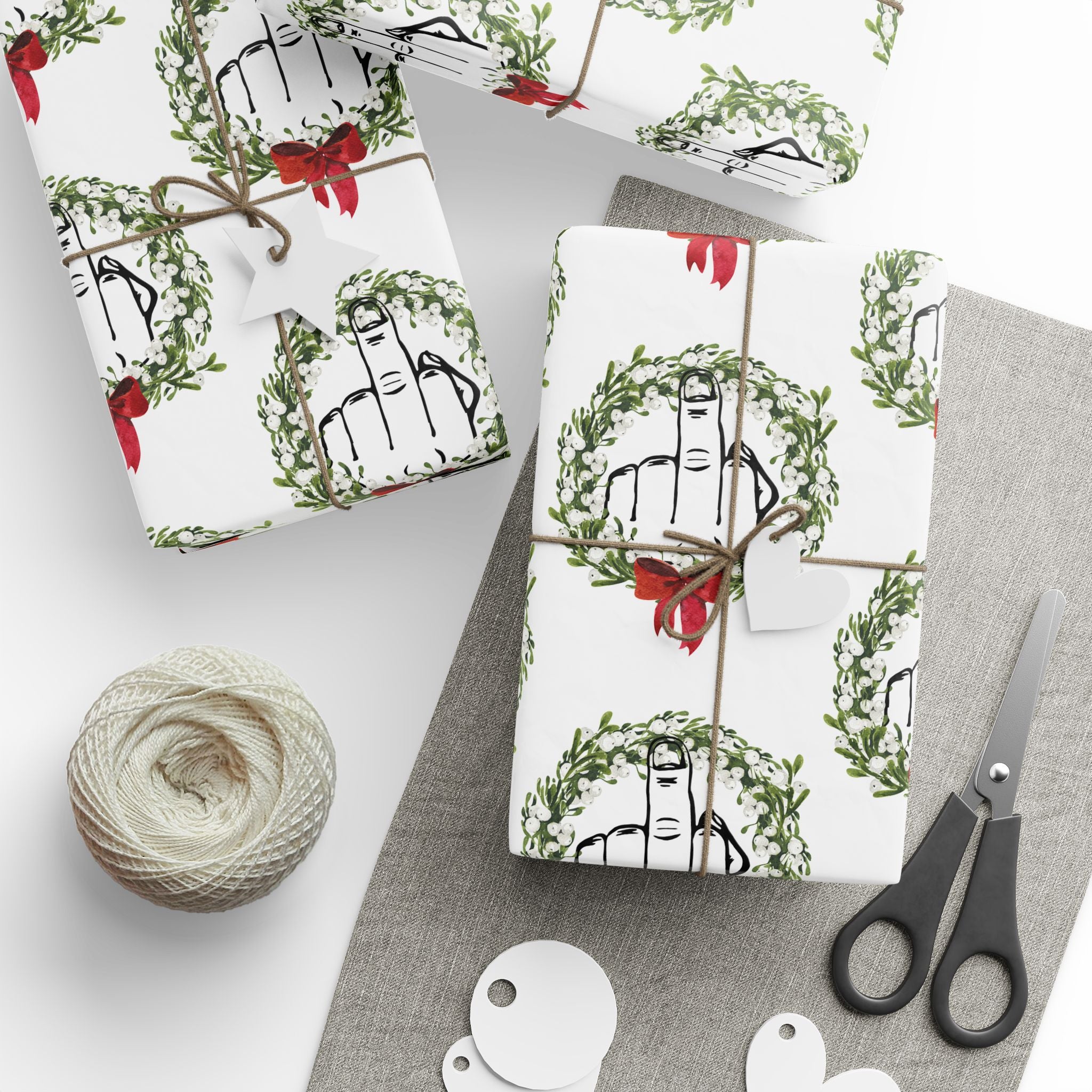 Christmas Wreath & Middle Finger Wrapping Paper