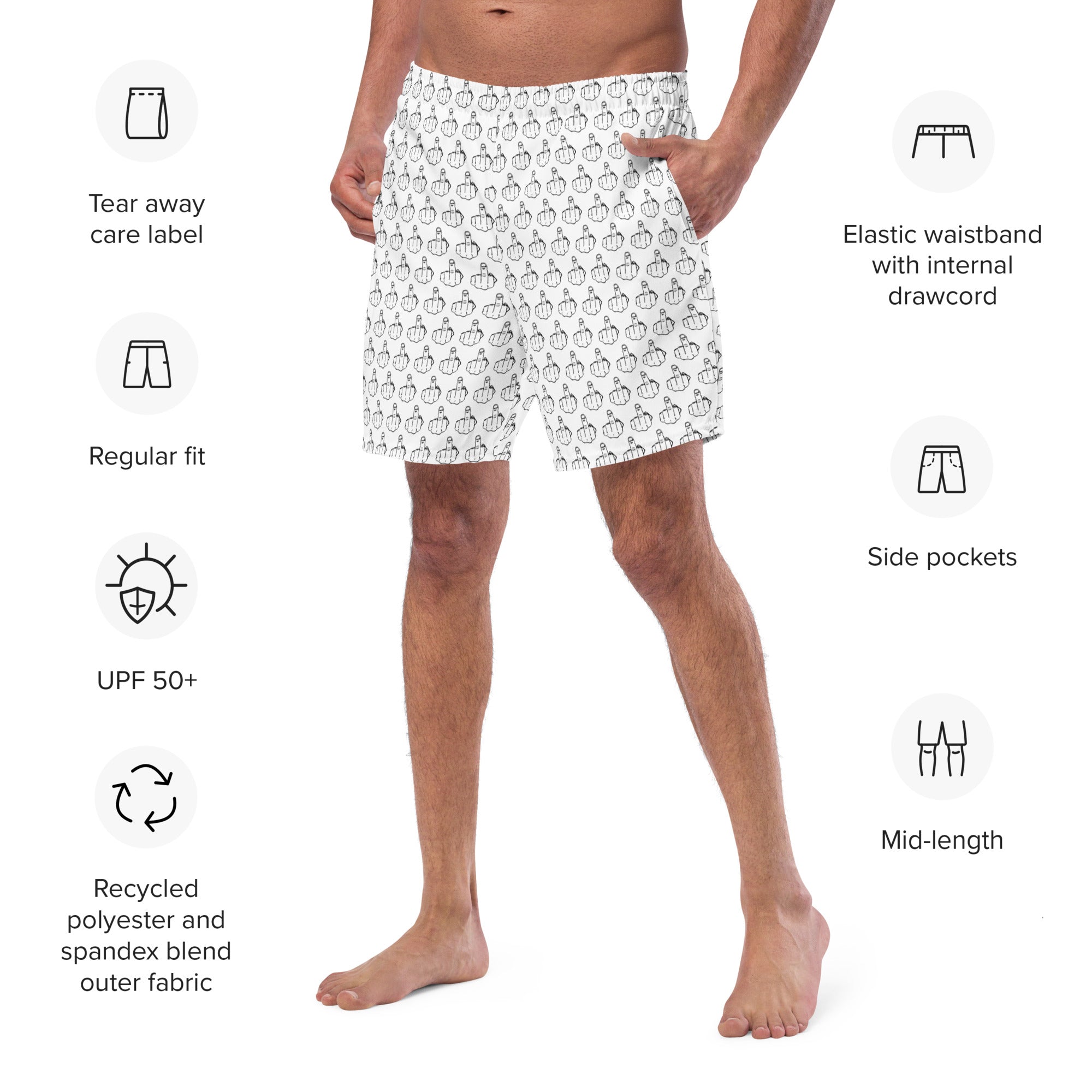 Zero Fucks Given Middle Finger All-Over Print Recycled Swim Trunks