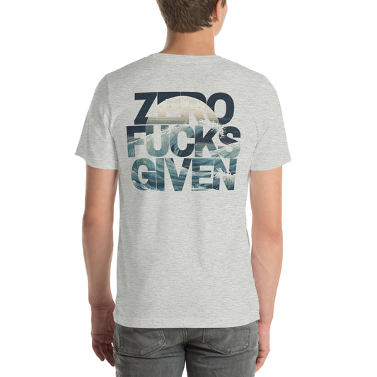 Zero Fucks Given Moon Over Ocean Waves Unisex T